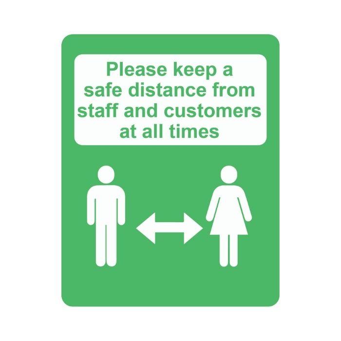 Please keep a safe distance Rigid PVC Sign Green