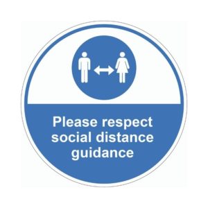 Please Respect Social Distancing Guidance External Floor Sticker Blue Circle